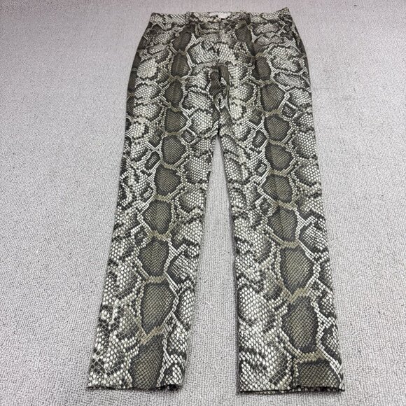 Michael Kors Pants Brown Skinny Green Snake Skin Print Women’s Size 4 - Picture 1 of 12